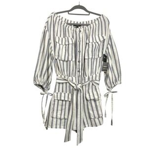 Forever 21 Contemporary Large NWT Off Shoulder Linen‎ Flax Stripe Romper